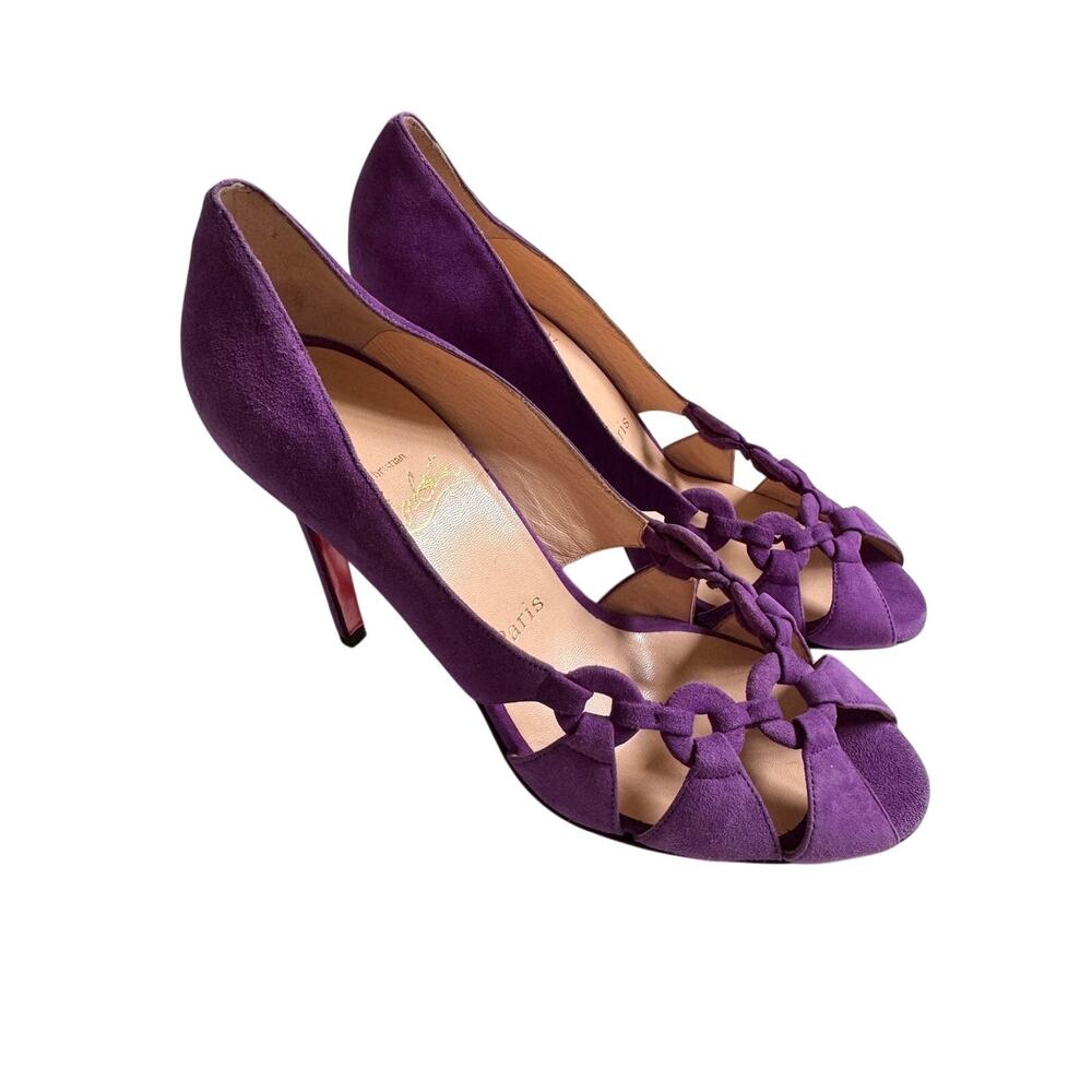 Christian Louboutin Purple Suede Vibrant Peep Toe Size 39 US 9 Shoes UNWORN